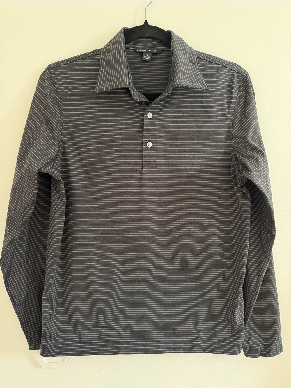 Banana Republic Men's Charcoal Gray Striped Long-Sleeve Polo 100% Cotton